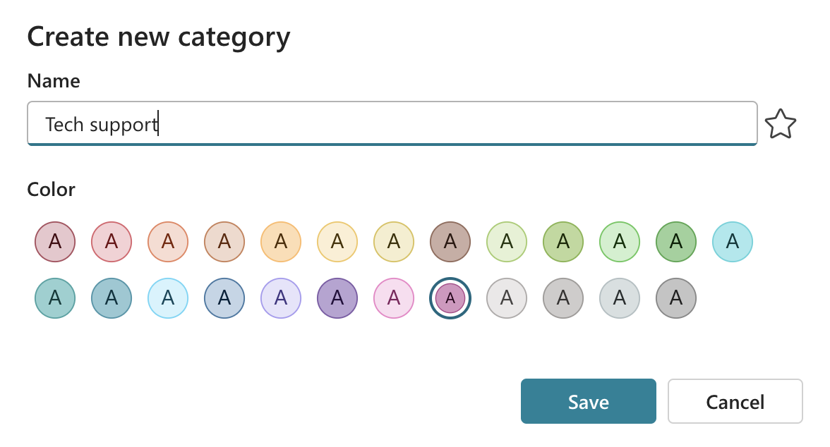 Create new category settings window in Outlook. 