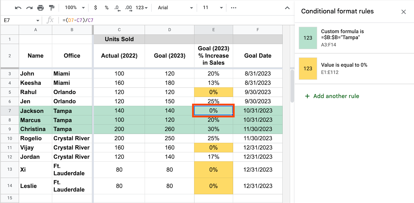 How to use conditional formatting in Google Sheets