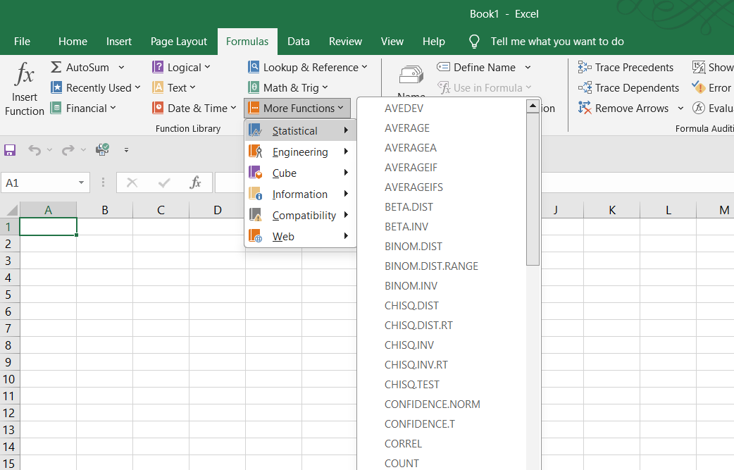 Excel's dropdown of formulas