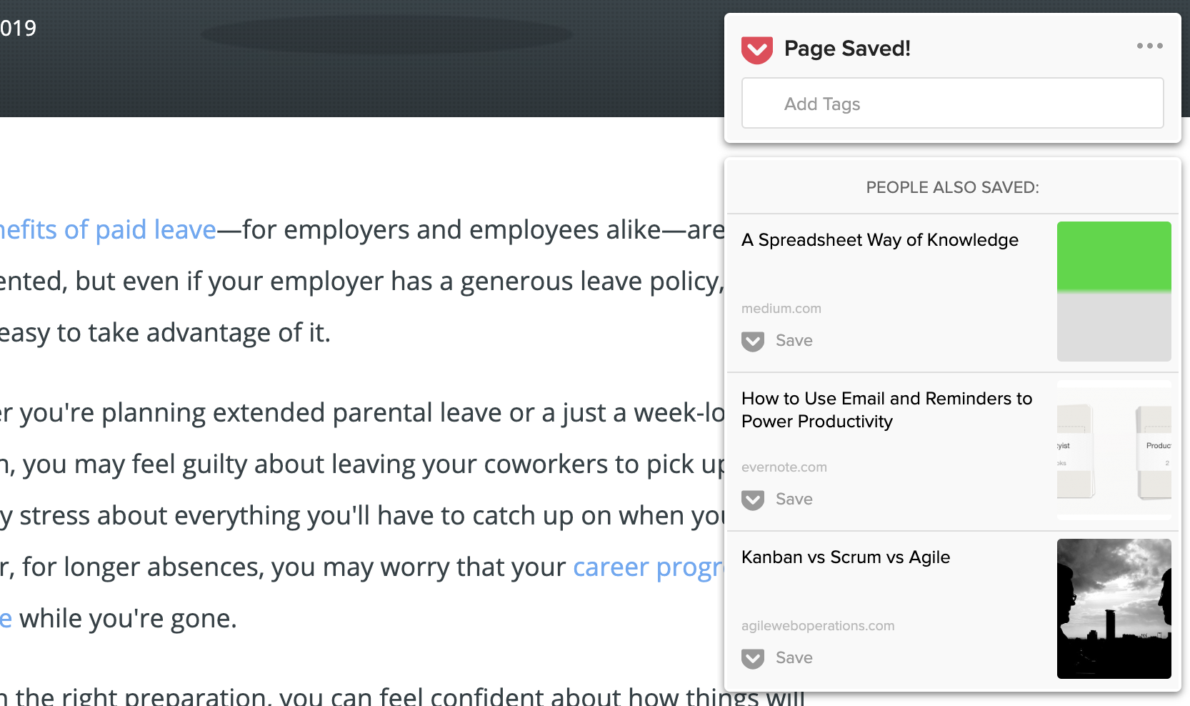 After an article is saved in Pocket