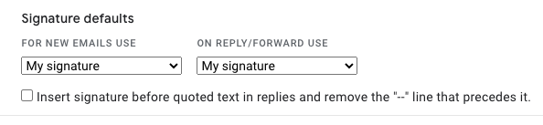 Screenshot of "insert signature before quoted text" setting in Gmail settings