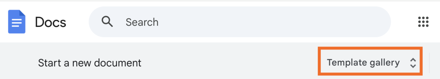 Google Docs dashboard with the template gallery highlighted. 