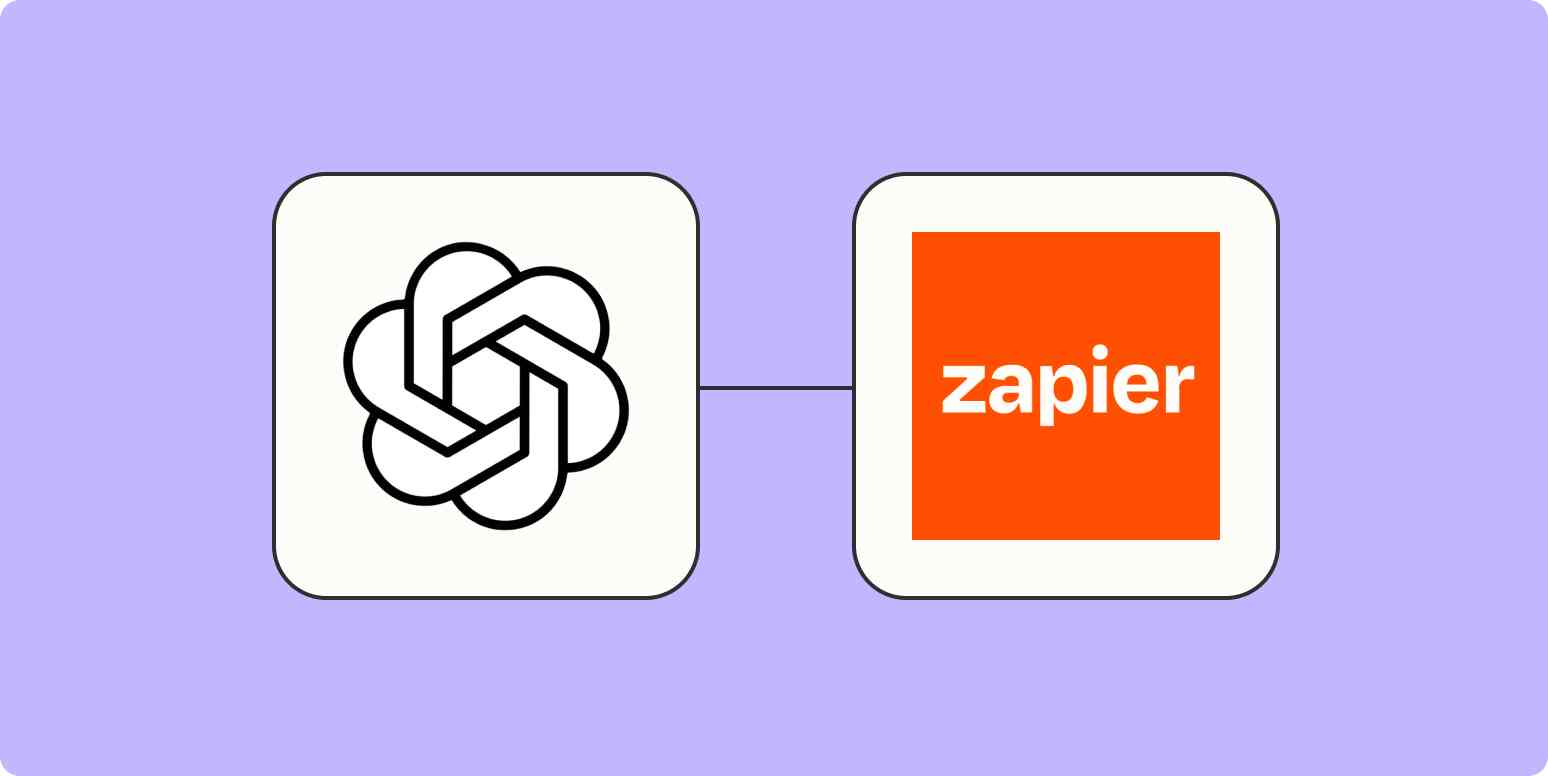 hero image of openai and zapier logo on a purple background
