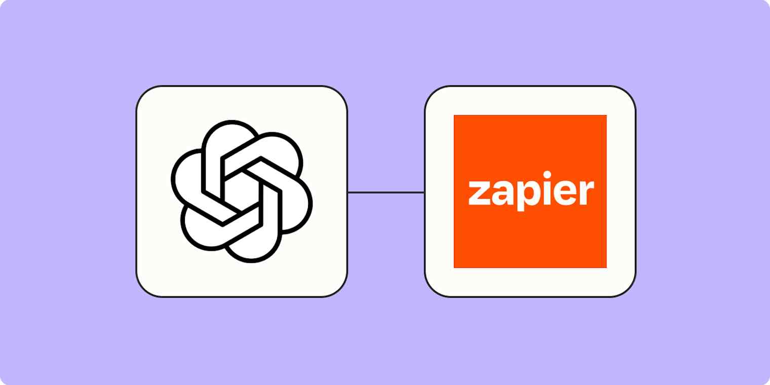 hero image of openai and zapier logo on a purple background