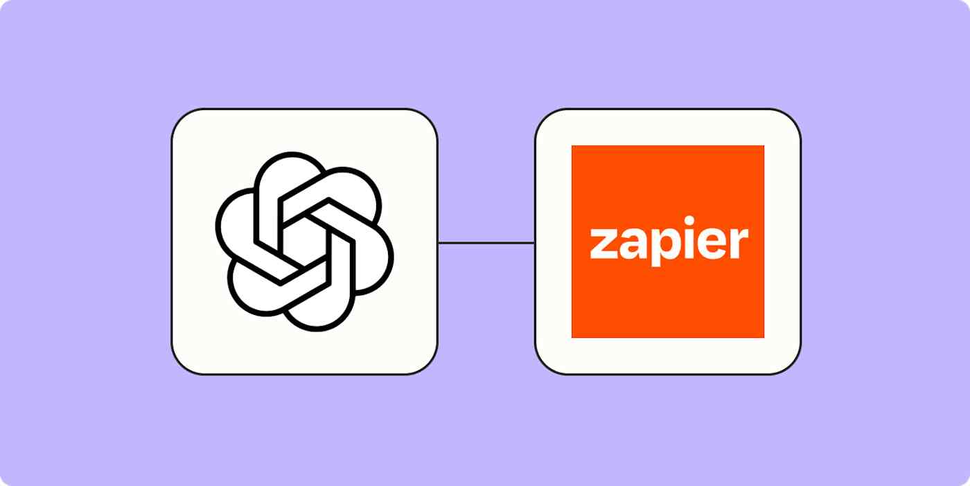 hero image of openai and zapier logo on a purple background