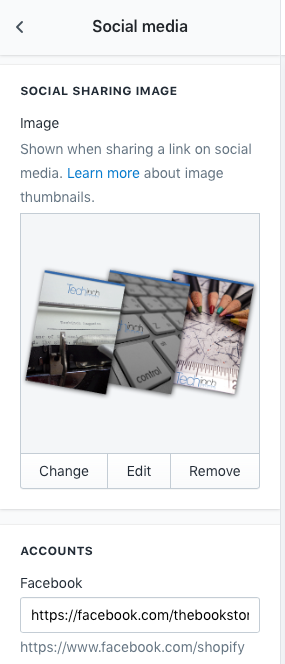 Shopify Social Media settings