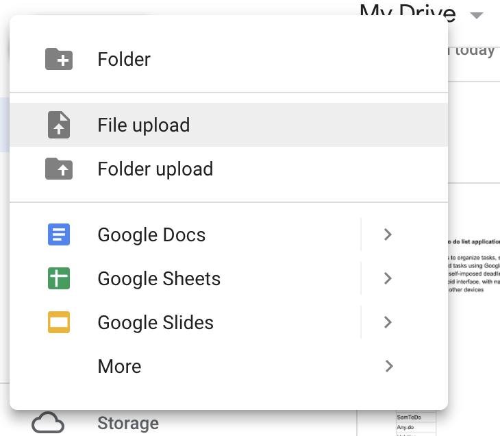 Google Drive upload option