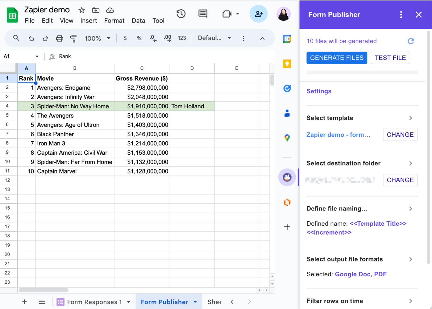 Form Publisher Google Sheets add-on.