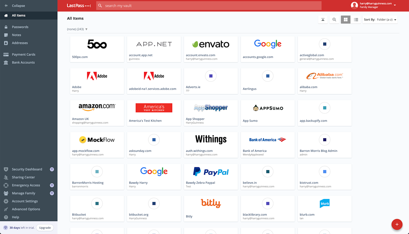 A screenshot of LastPass, our pick for the best password manager for LastPass Free users