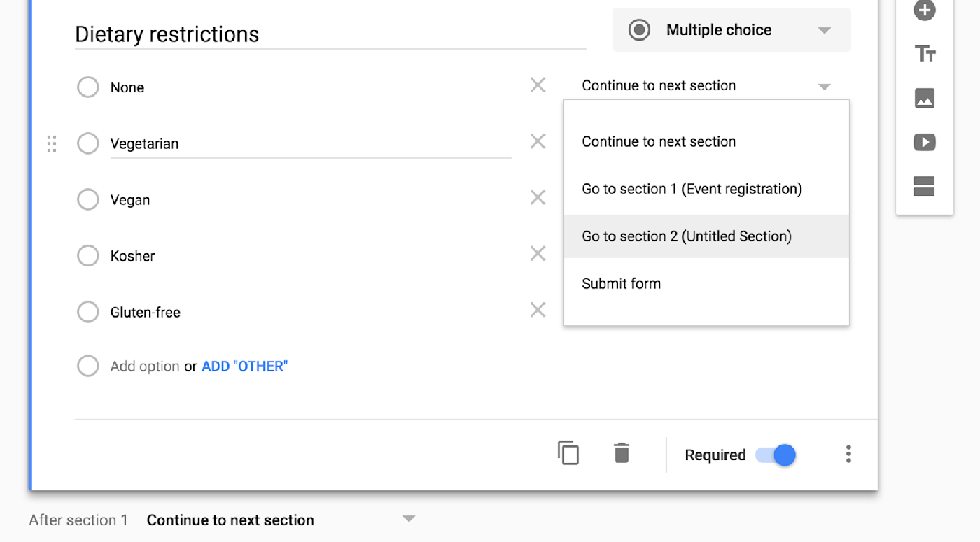 Google Forms section jumps