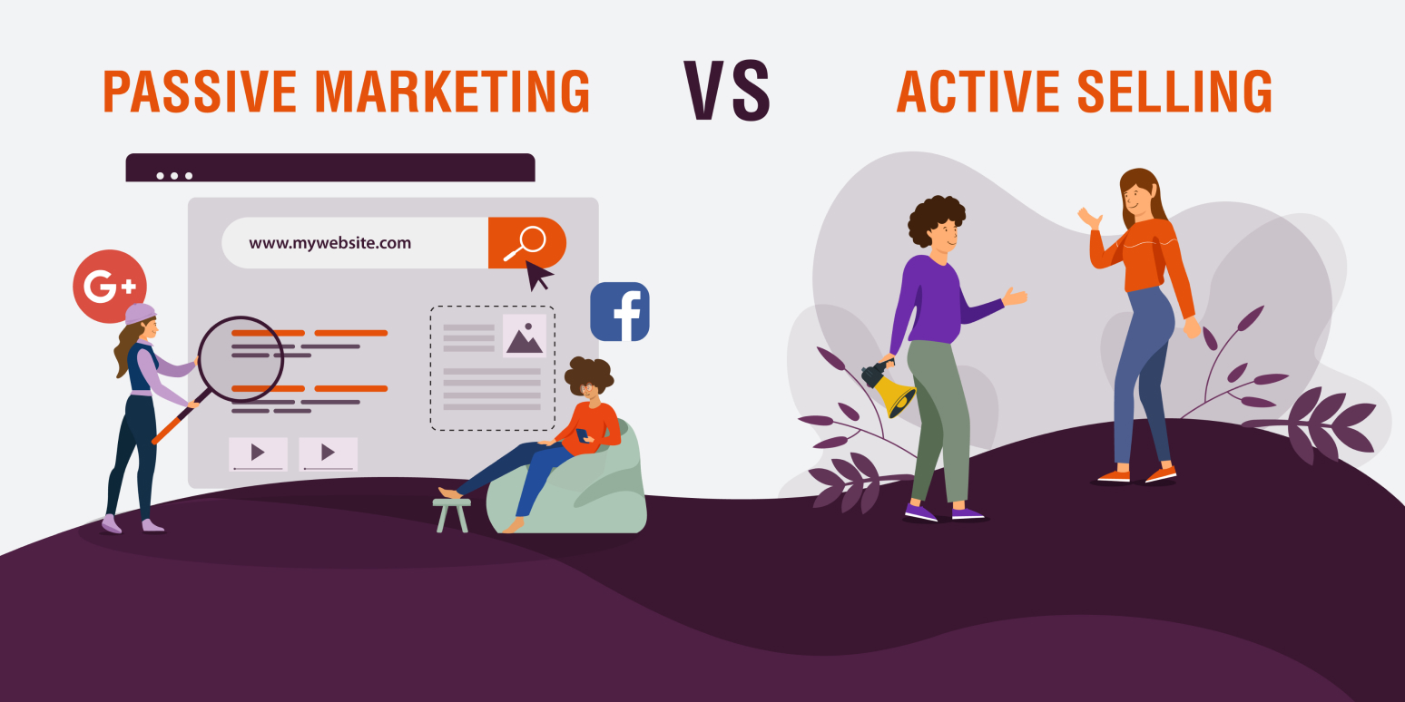 A hero image that's an infographic of active selling vs. passive selling