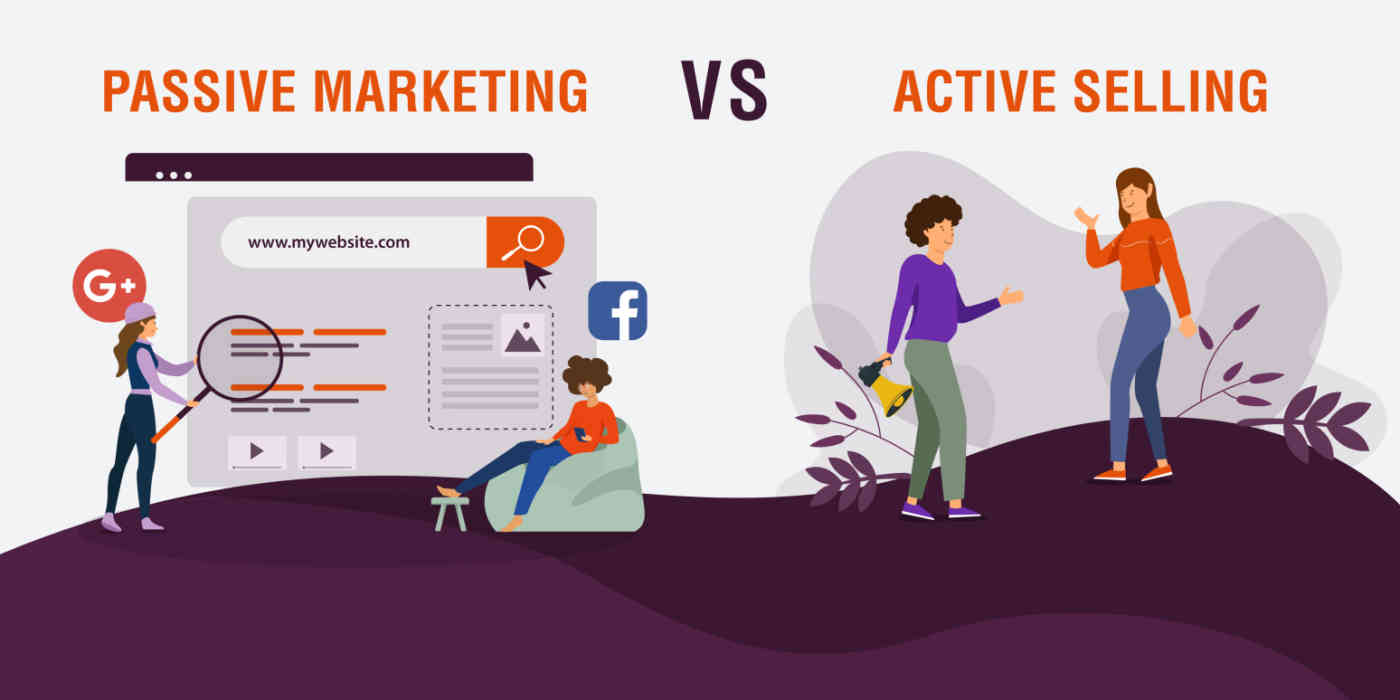 A hero image that's an infographic of active selling vs. passive selling