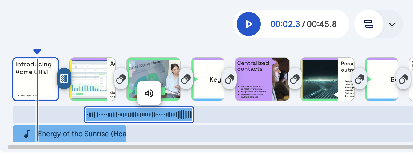 Overlapping audio clips in the Google Vids scene timeline. 
