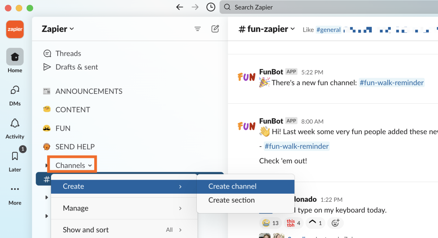 How to create a Slack channel.