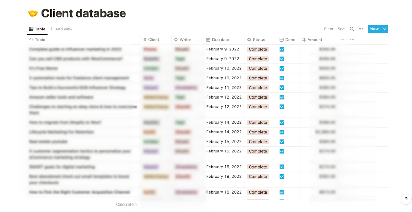 Komal's client database