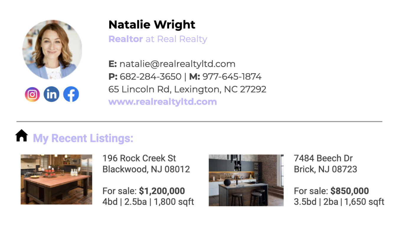 Email signature template for realtors