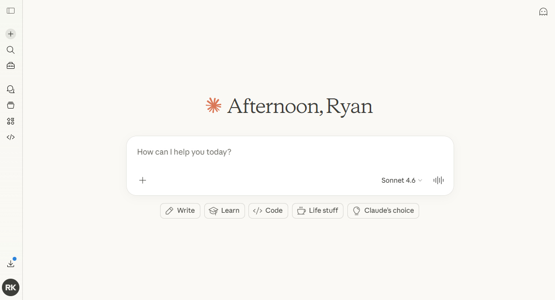 The welcome screen in Claude