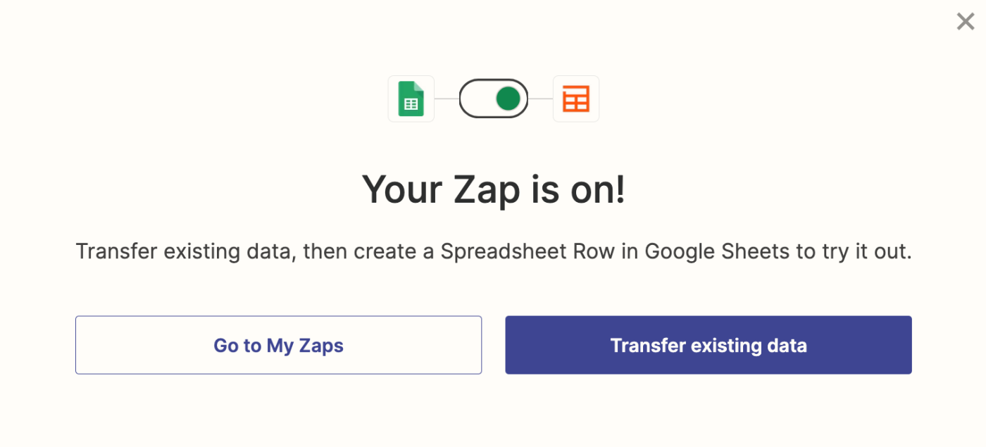 Screenshot of published Zap