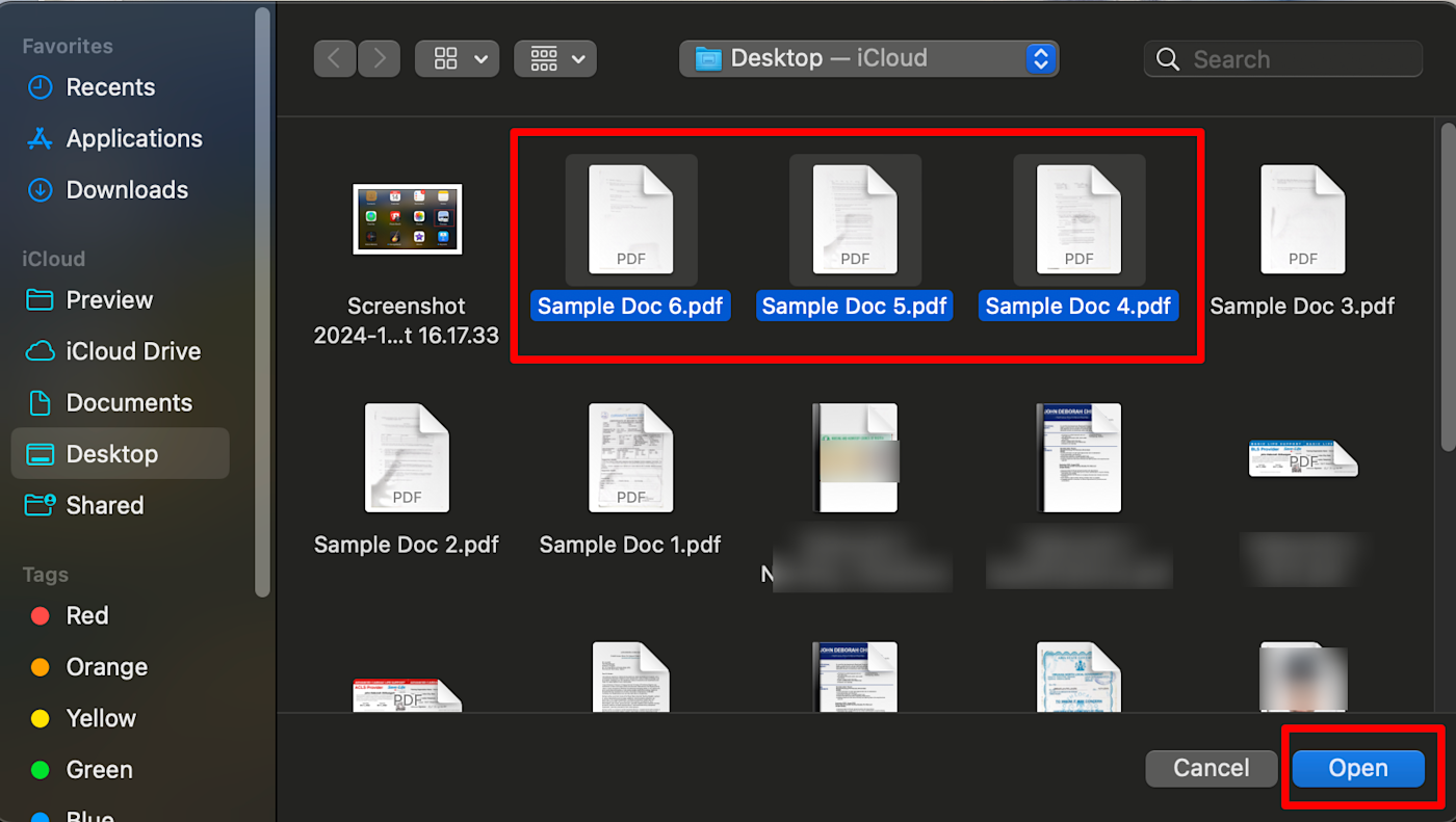 Selecting PDfs on a Mac in Finder