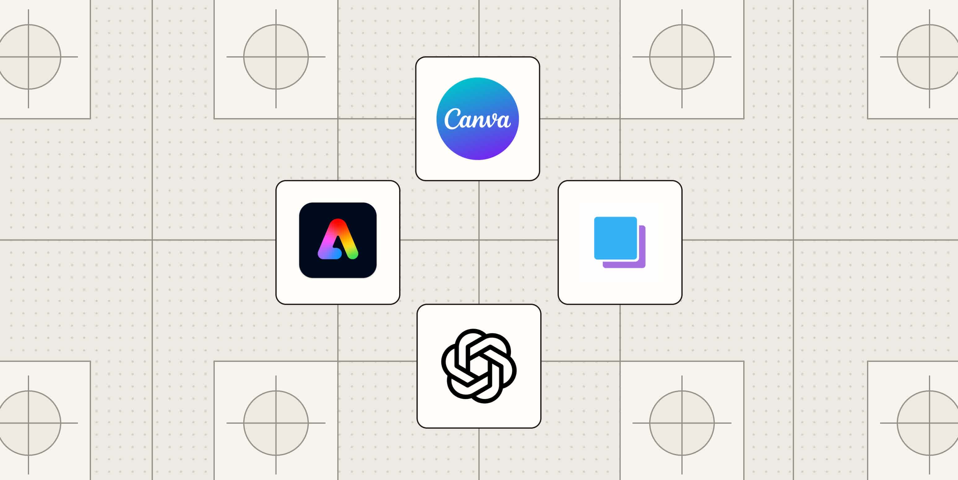 A hero image with the logos of the best social media design tools