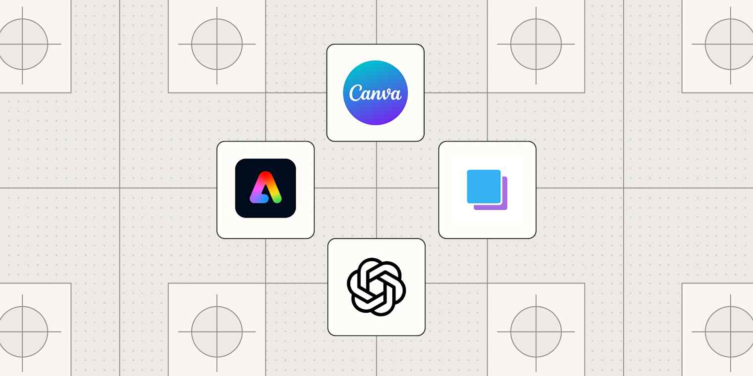 A hero image with the logos of the best social media design tools