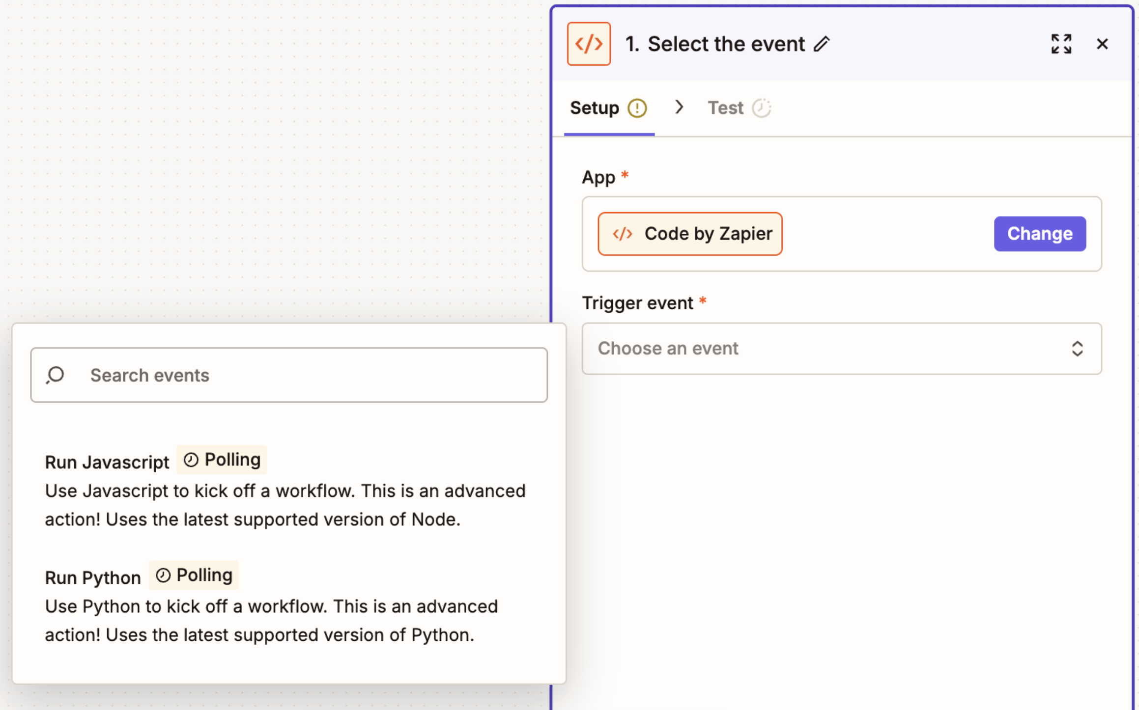 A screenshot of Zapier, a low code automation platform.
