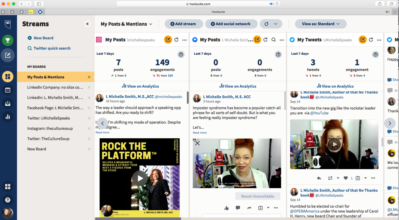 A screenshot from Michelle's Hootsuite