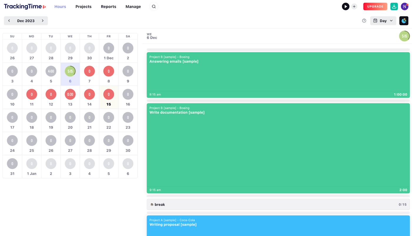 TrackingTime, our pick for the best time tracking app for visualizing time differently