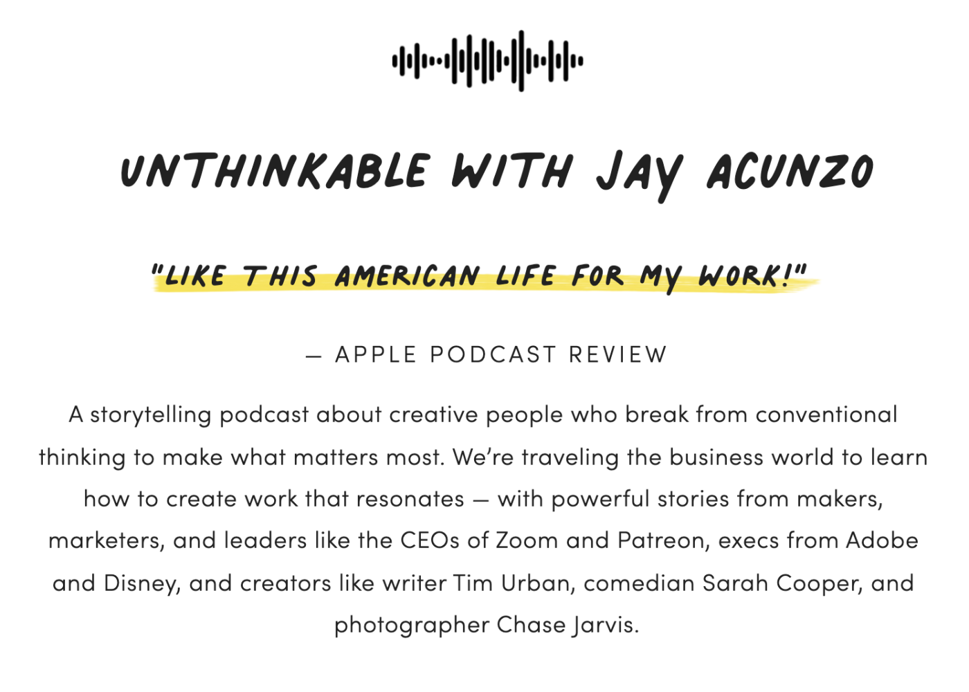 A screenshot of Unthinkable, our pick for the best marketing podcast for inspiration