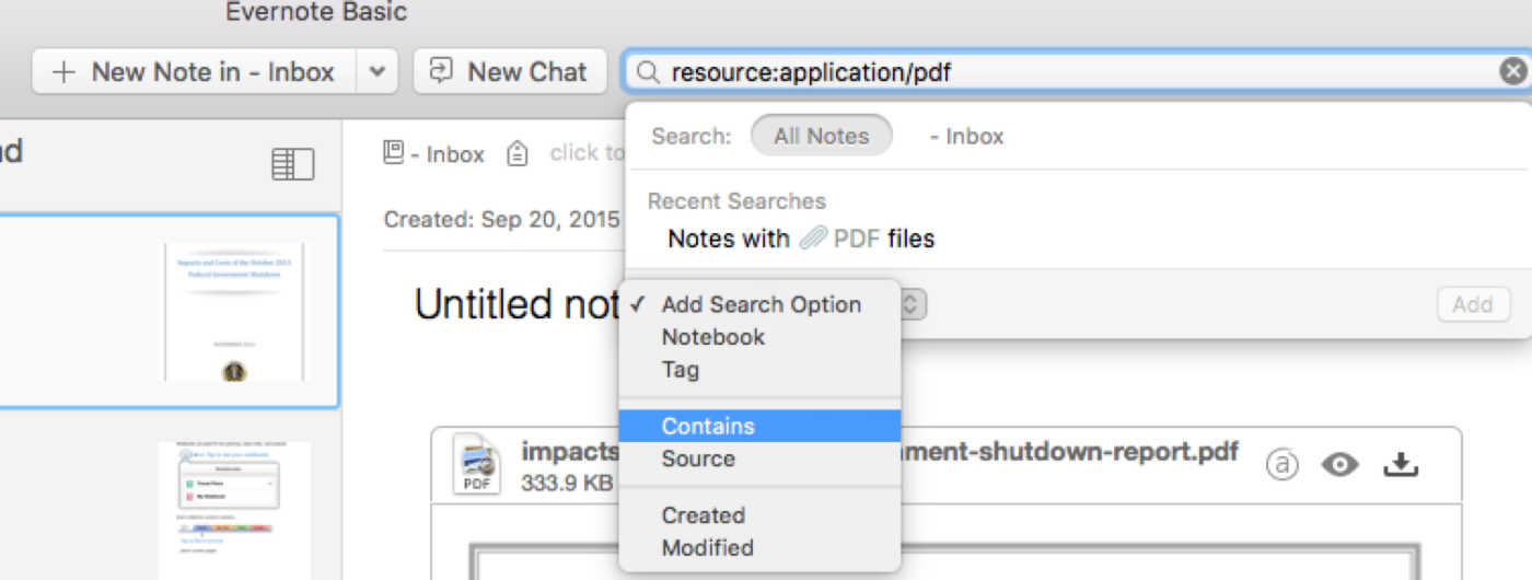 Add search options in Evernote