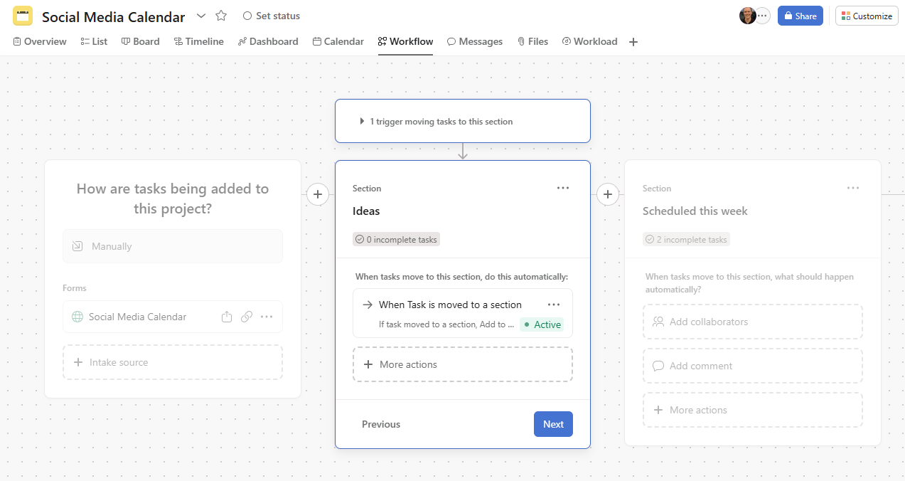 Asana's automation builder