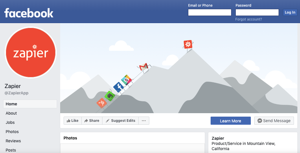 Zapier Facebook page