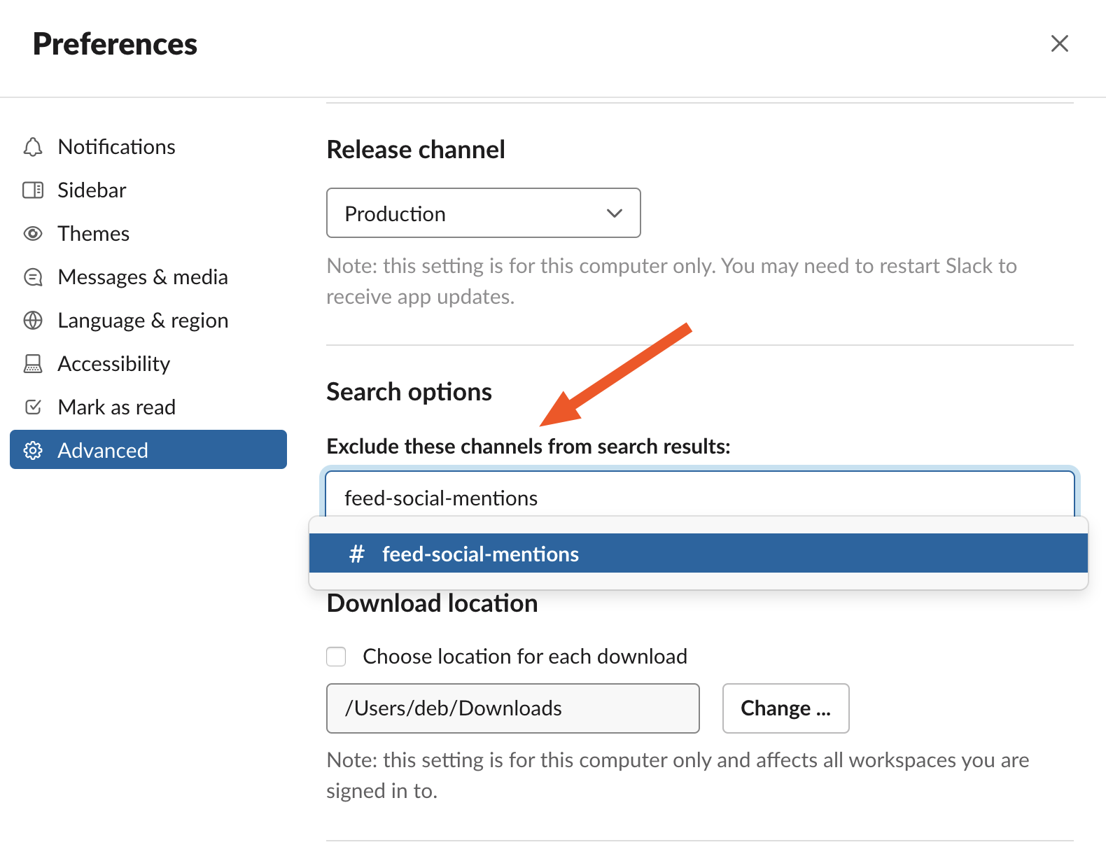 Excluding the feed-social-mentions channel from search