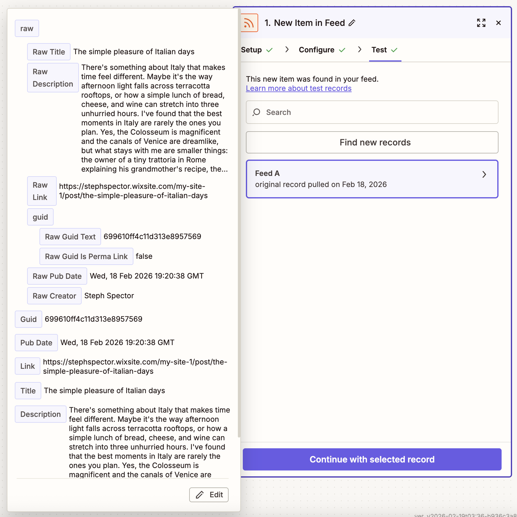 A test record in a trigger step