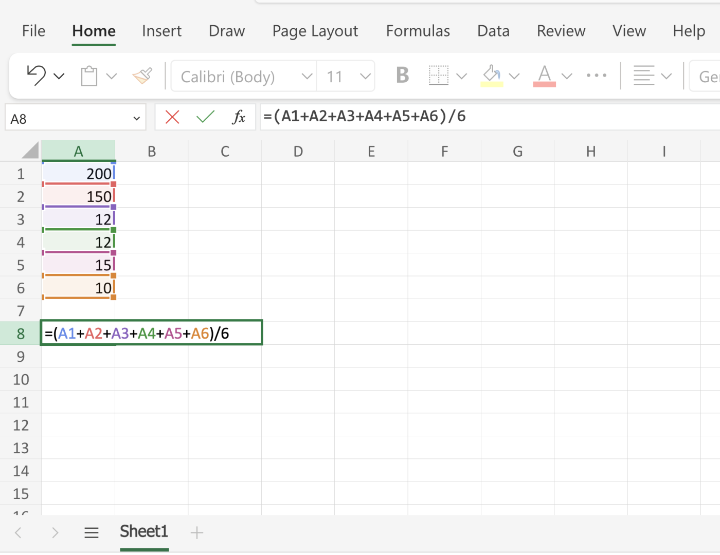 Screenshot of Excel formula without a function