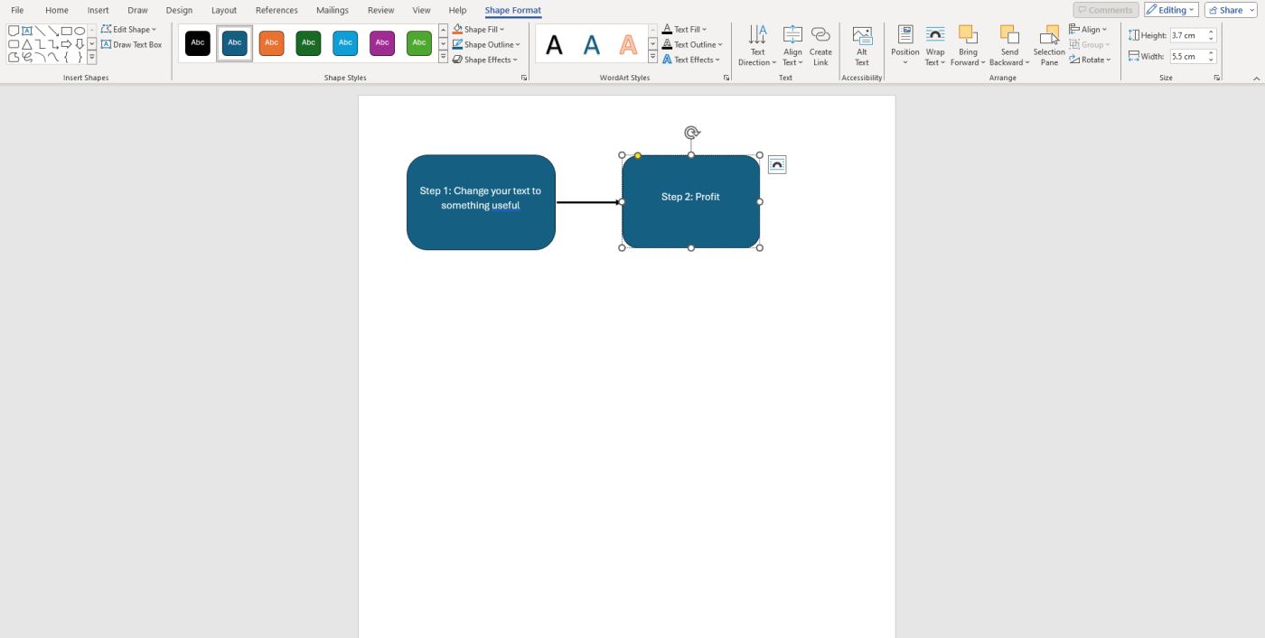 Screenshot displaying how to format a flowchart in Microsoft Word