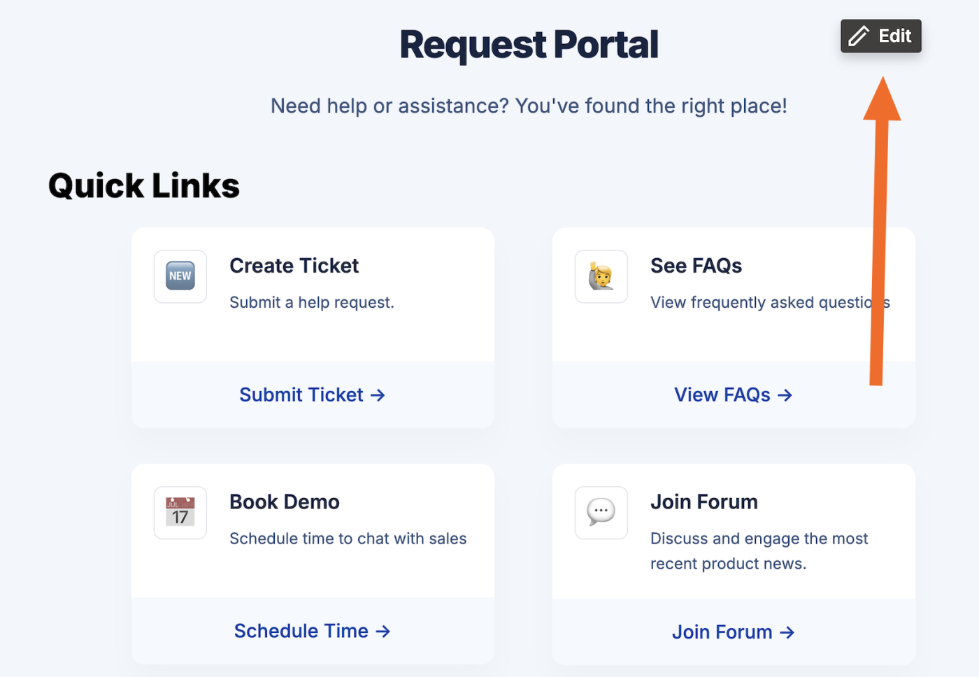 Screenshot of edit button next to request portal