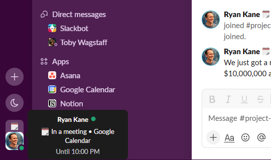 The Google Calendar agenda in Slack