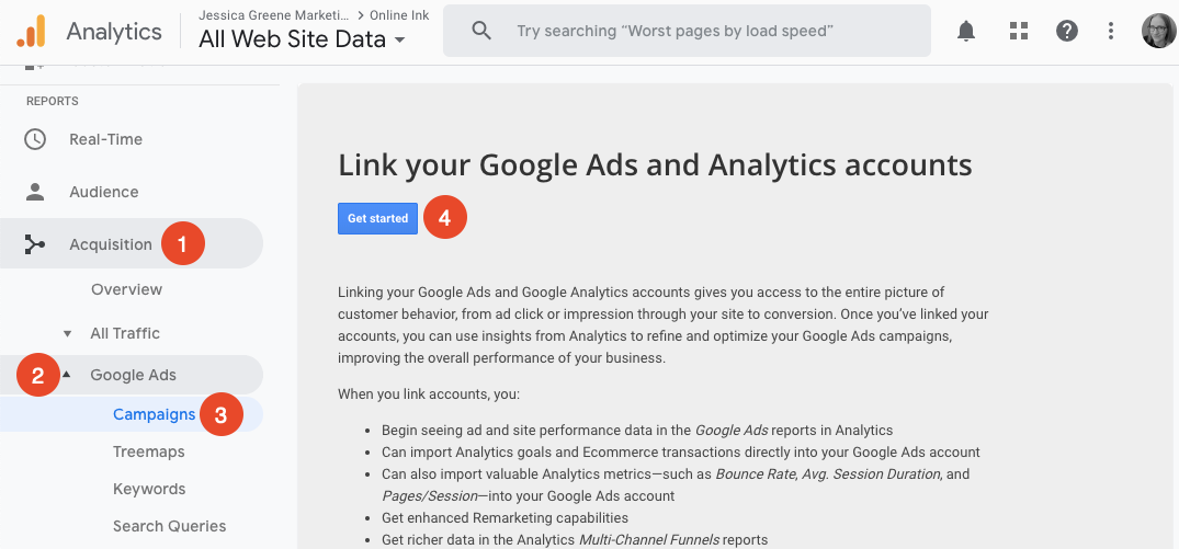 link google ads and google analytics