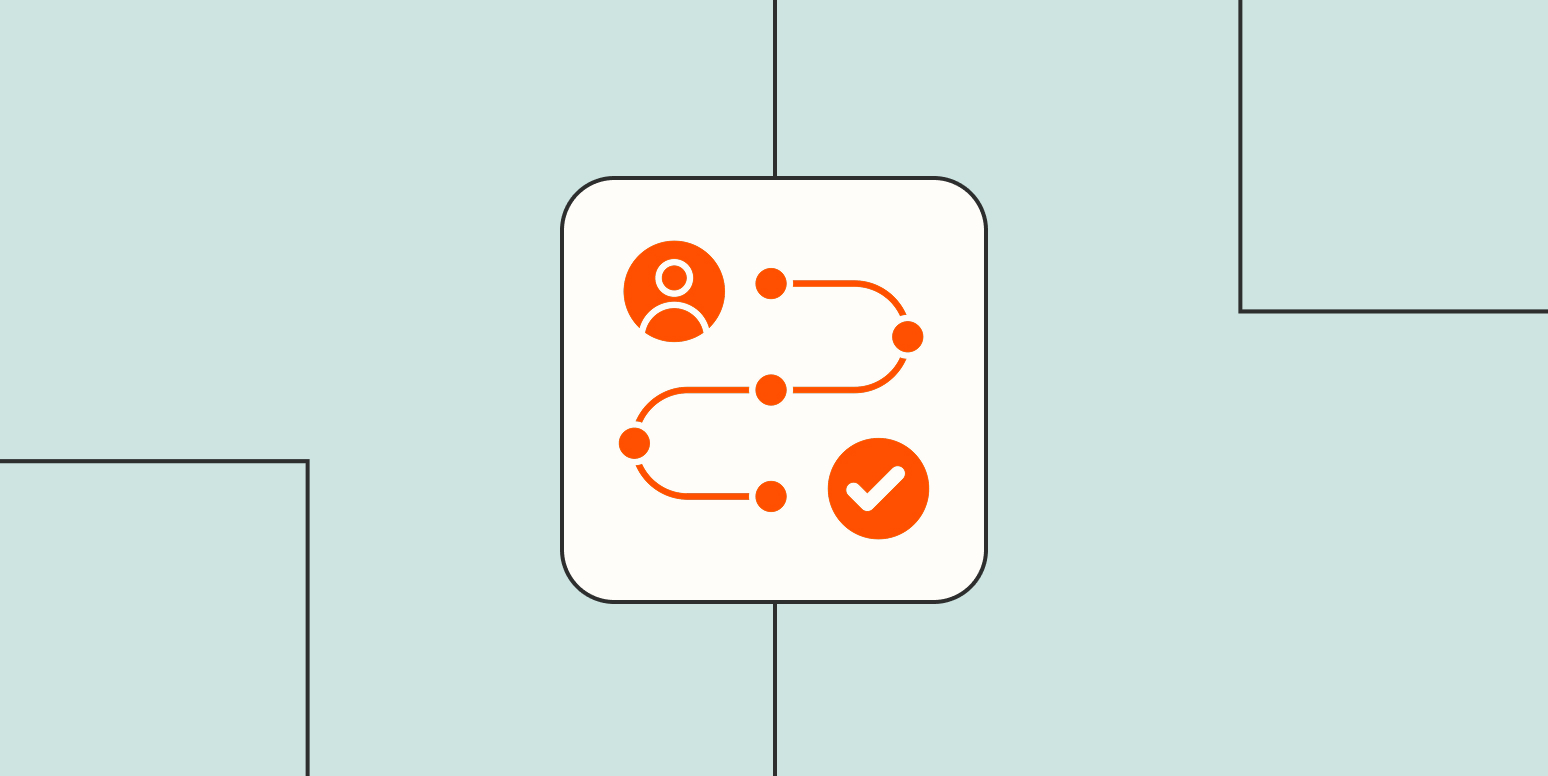 An orange lead management workflow icon against a blue background