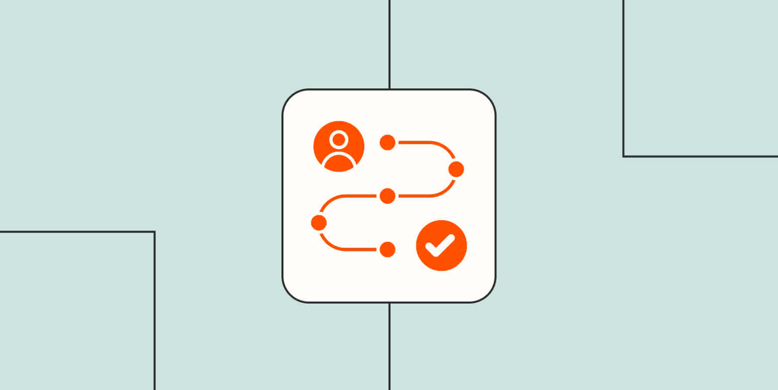 An orange lead management workflow icon against a blue background
