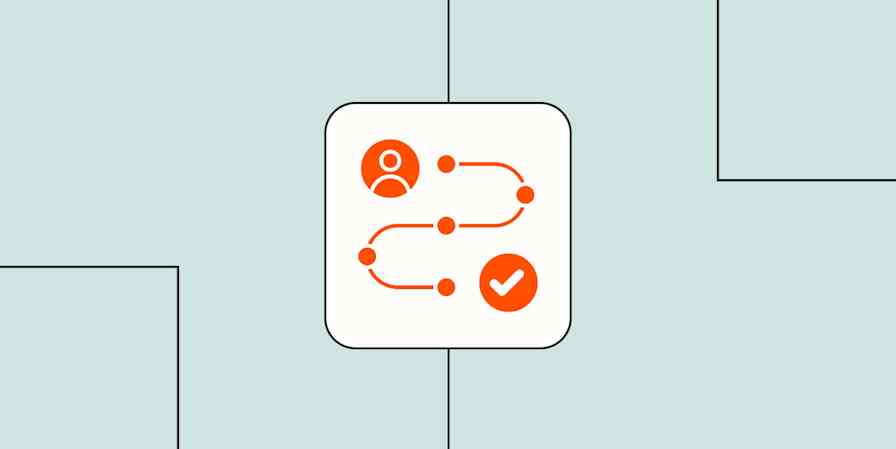 An orange lead management workflow icon against a blue background