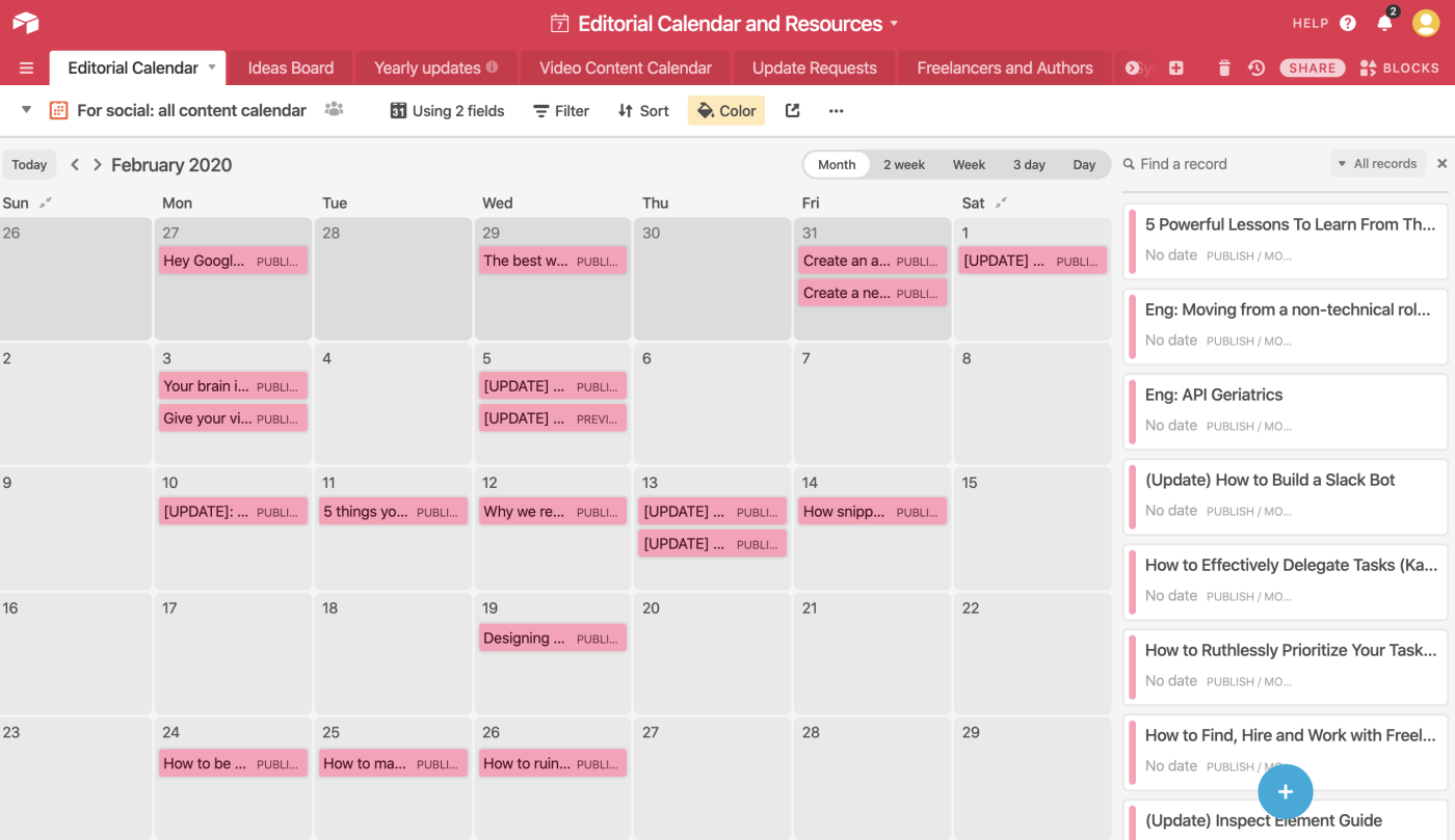 Editorial calendar in Airtable