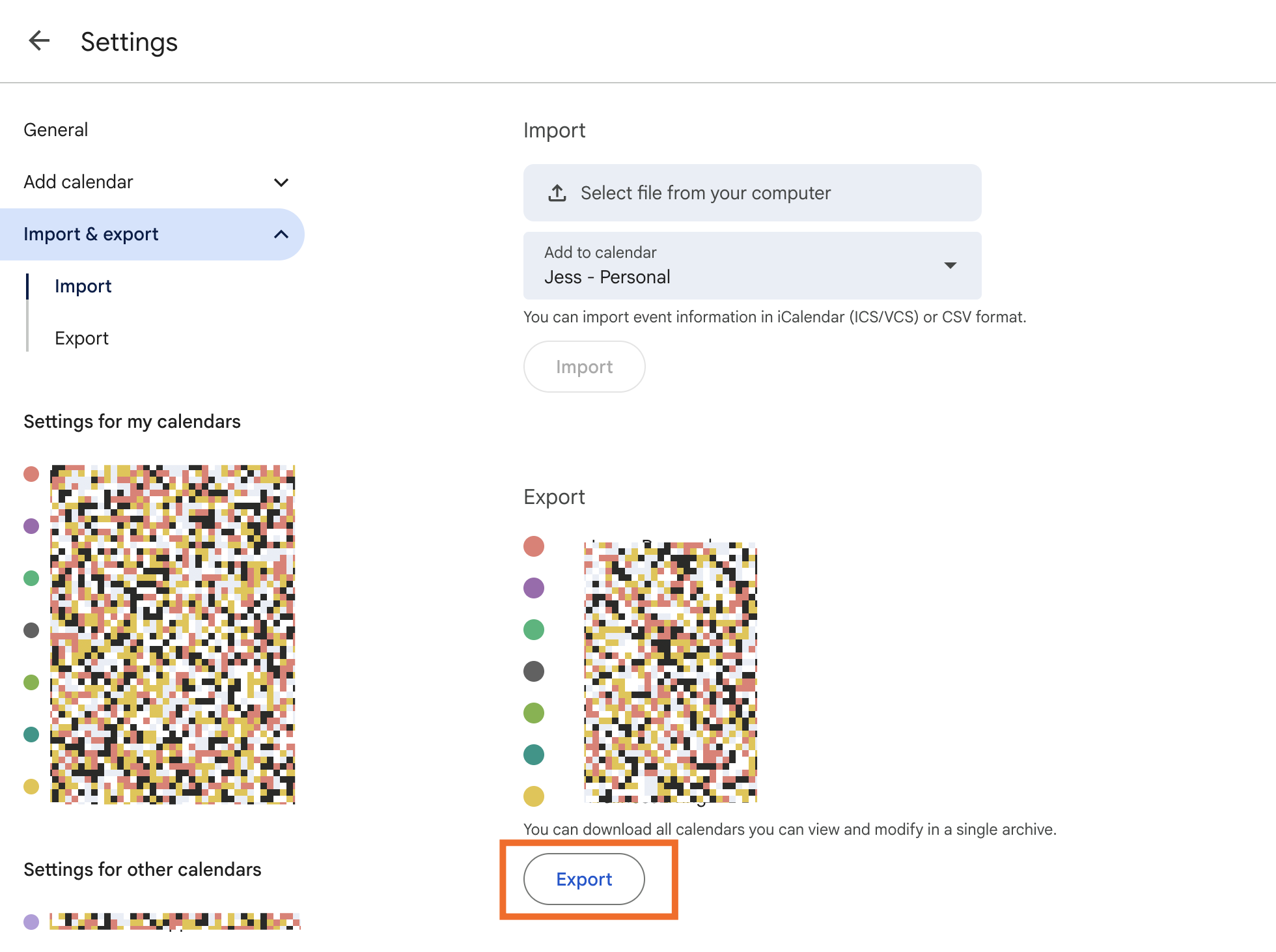 How to export calendar data in Google Calendar. 