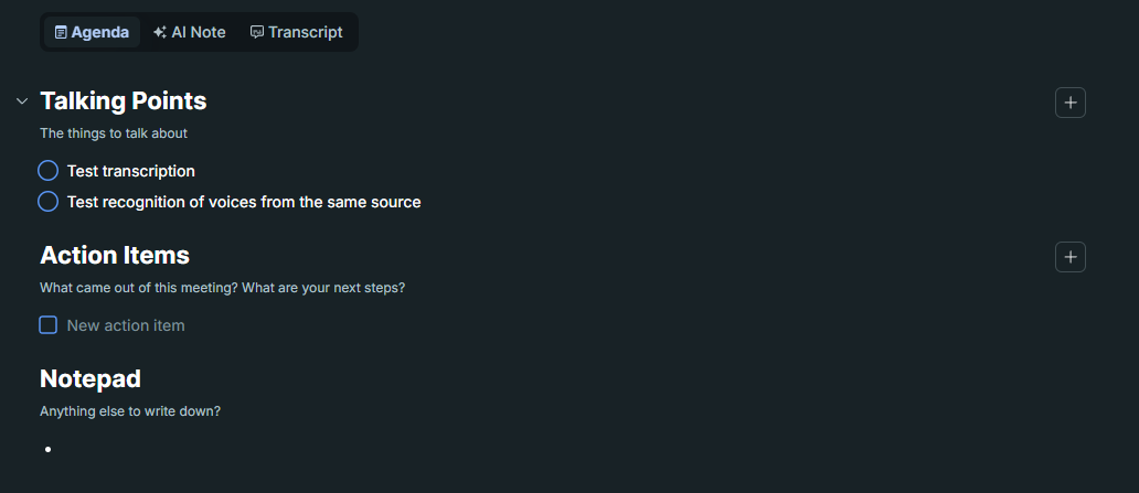 Meeting agenda in Fellow. 