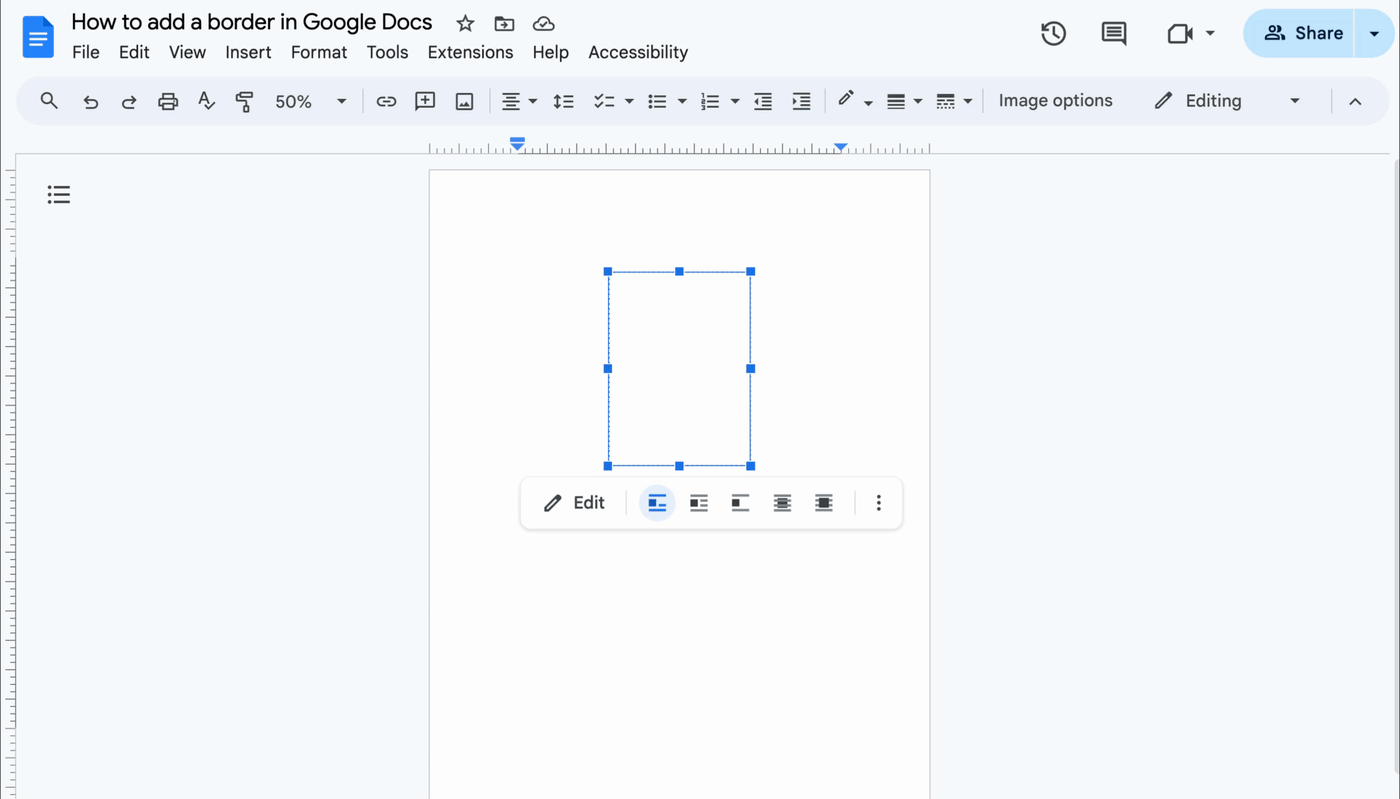 Demo of editing the size and shape of a rectangle in Google Docs.  