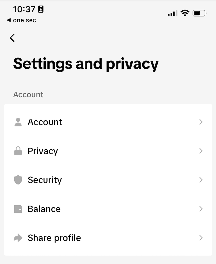 Tapping Account on TikTok