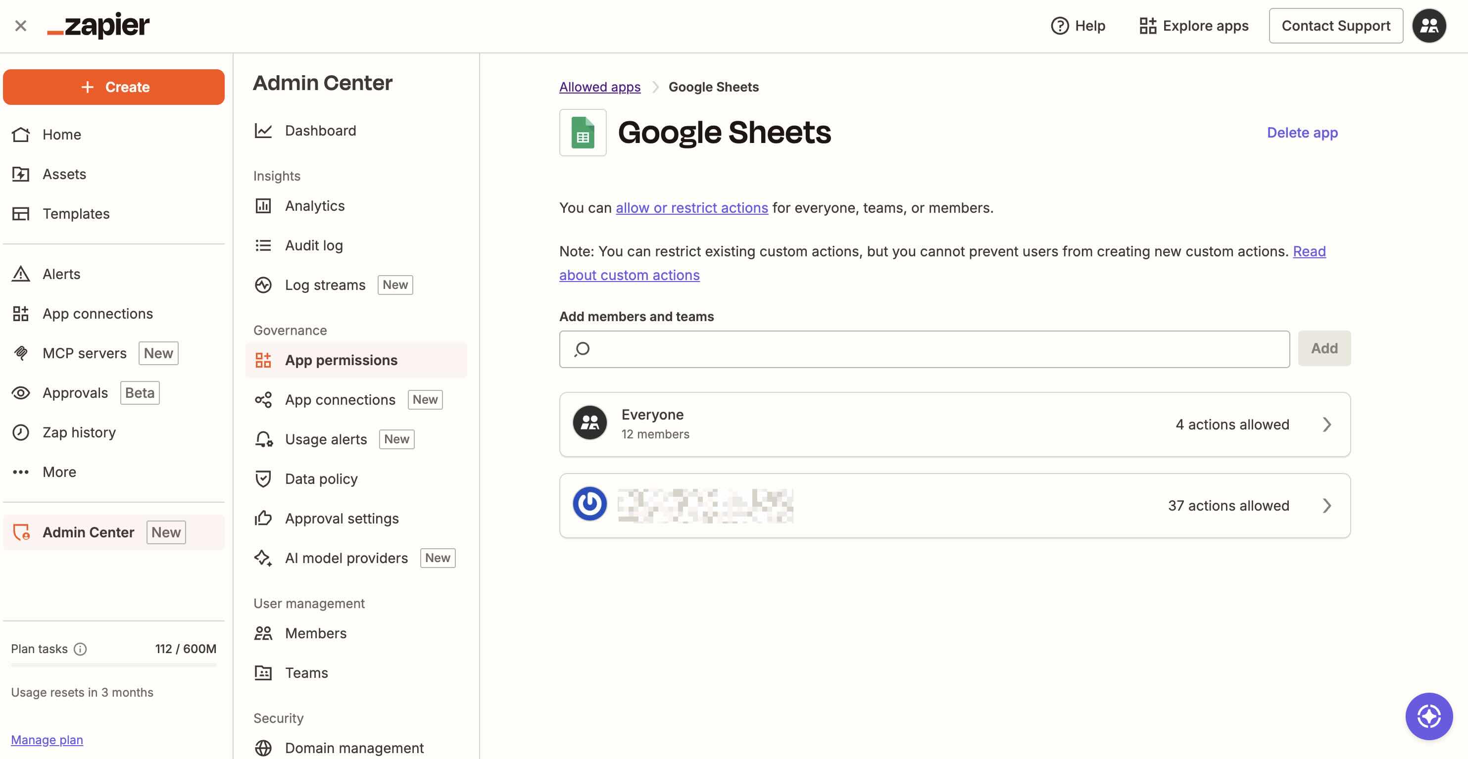 Zapier workflow permissions popup.