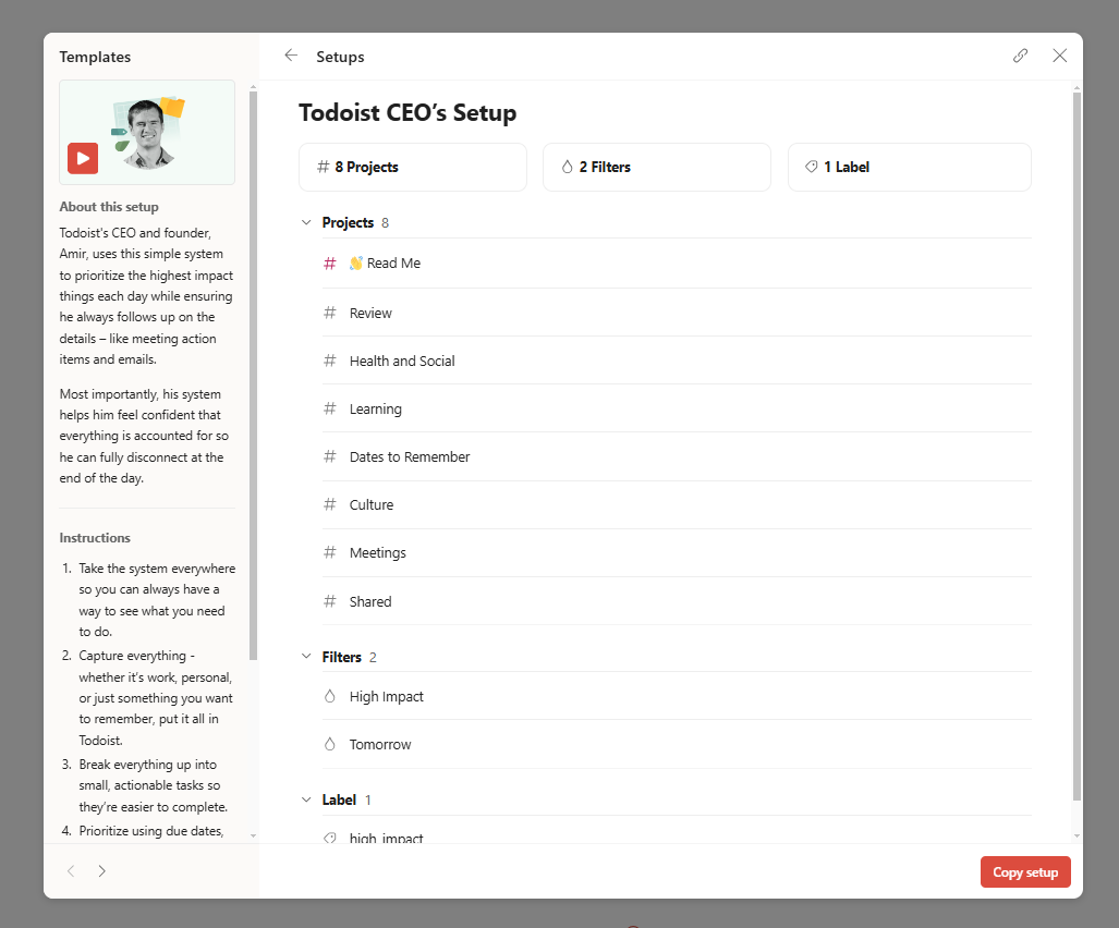 Todoist's CEO's template