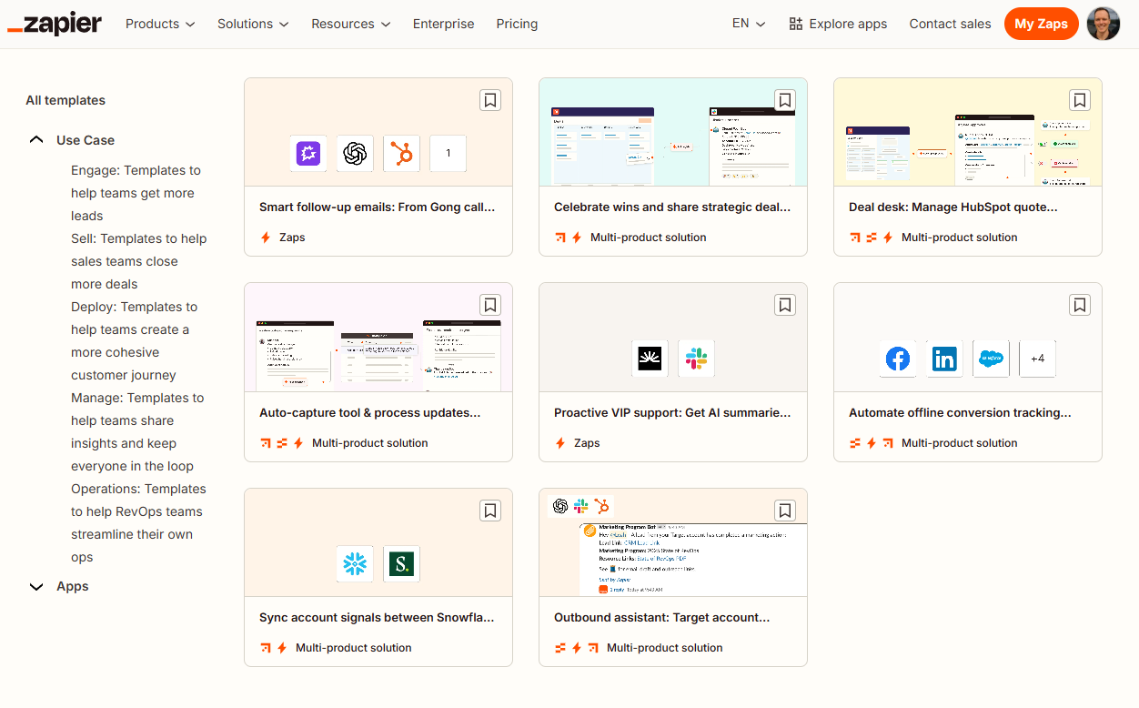 Zapier's template gallery
